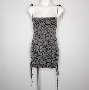 Rumours Black Grey Square Neck Spaghetti Strap Body Con Mini Dress XS